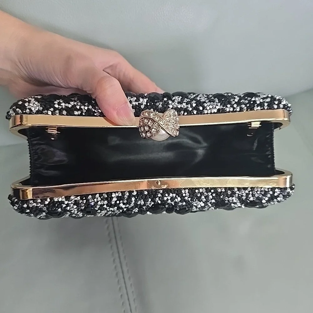 Evening Bag for‎ Women Sparkly Black Silver Rhinestone Clutch
